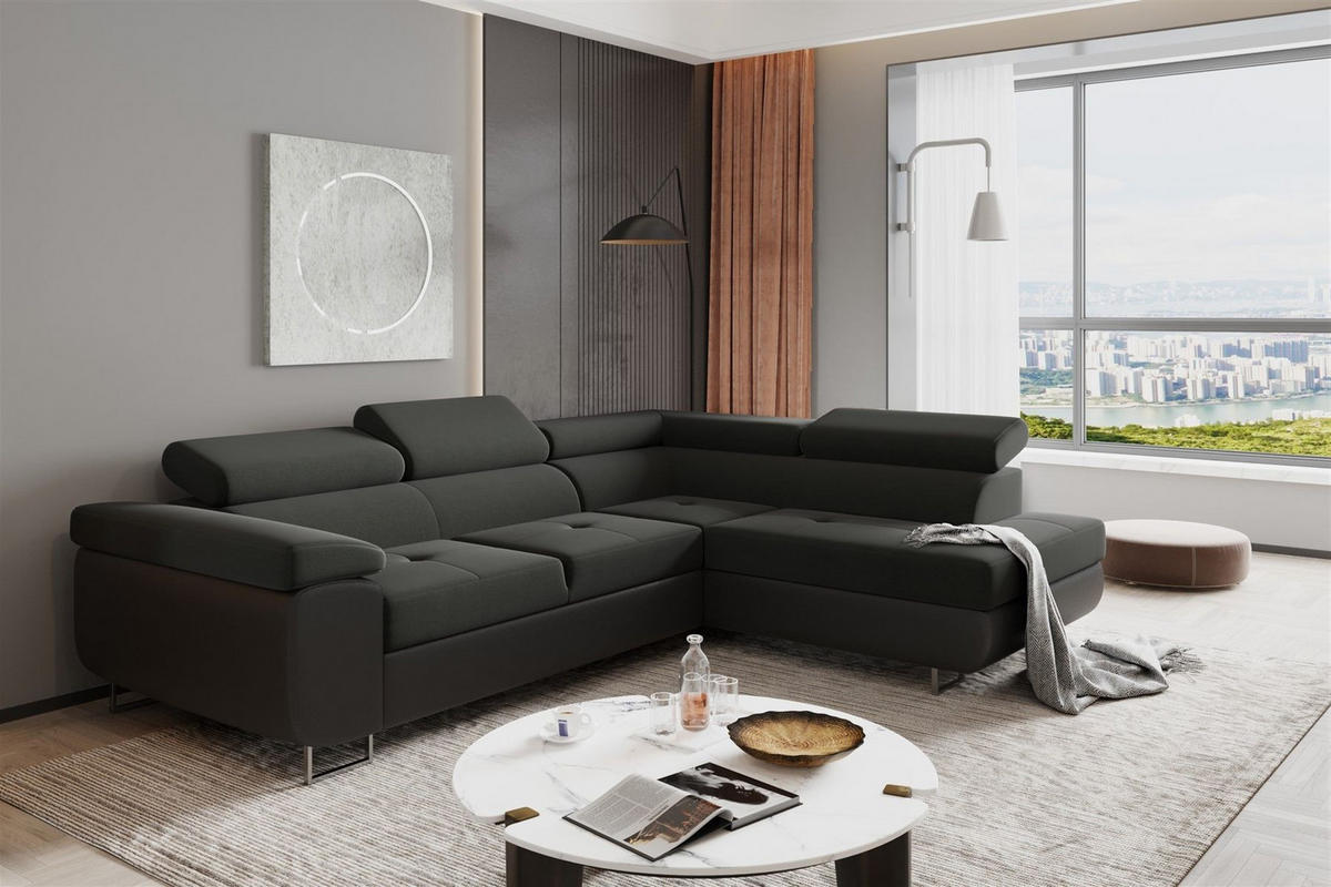 ECKSOFA Jade Mit Schlaffunktion - Schwarz, Holzwerkstoff/Textil (275/202cm) - Fun Möbel