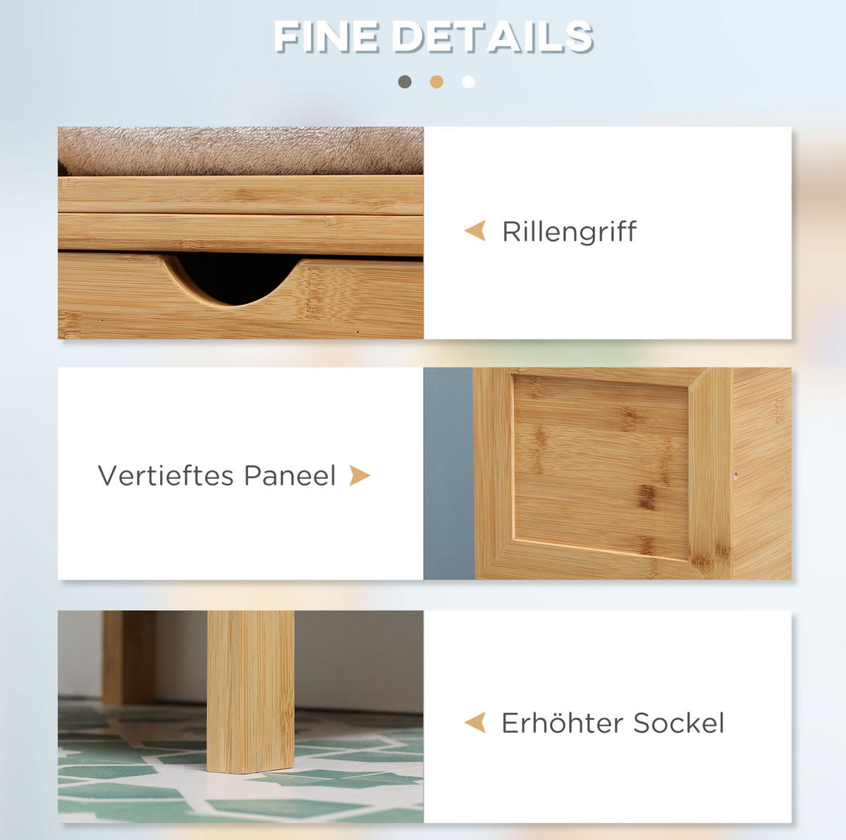 BADEZIMMERSCHRANK 30x30x140 cm Natur aus Bambus mit Kippsicherung & 2 Schubladen - Naturfarben, Naturmaterialien (30/140/30cm) - Modfu