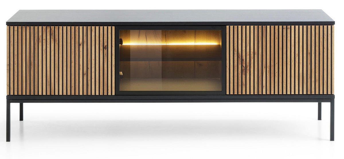 TV-SCHRANK 150 cm Haller mit LED, Lamellen, Braun - Braun, Holz (154/56/39cm) - Emporius