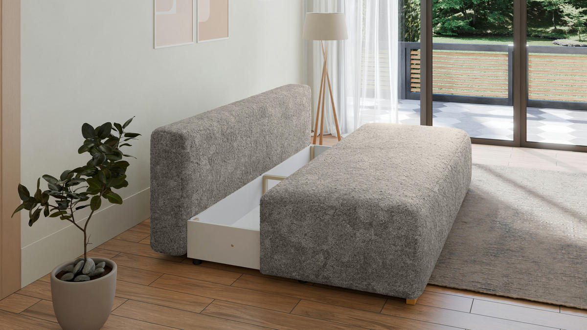 SCHLAFSOFA - Polstersofa aus Bouclé - Grau (Arena 17 + Arena 22 Kissen) - Dunkelblau/Grau, Holzwerkstoff (200/90/100cm) - Möblo