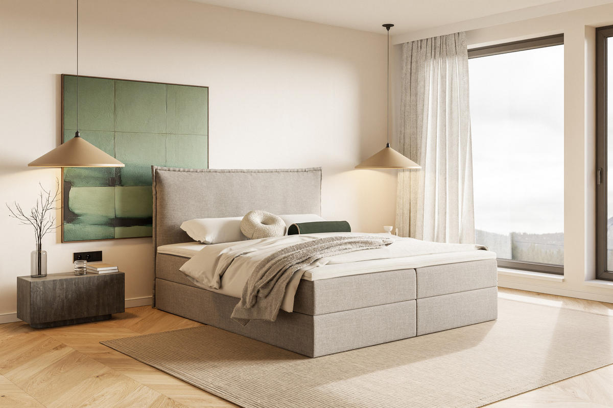 POLSTERBETT COZY mit Bettkasten, Doppelbett - 180x200 cm - Beige/Naturfarben, Holz/Textil (180/200cm) - mybed.