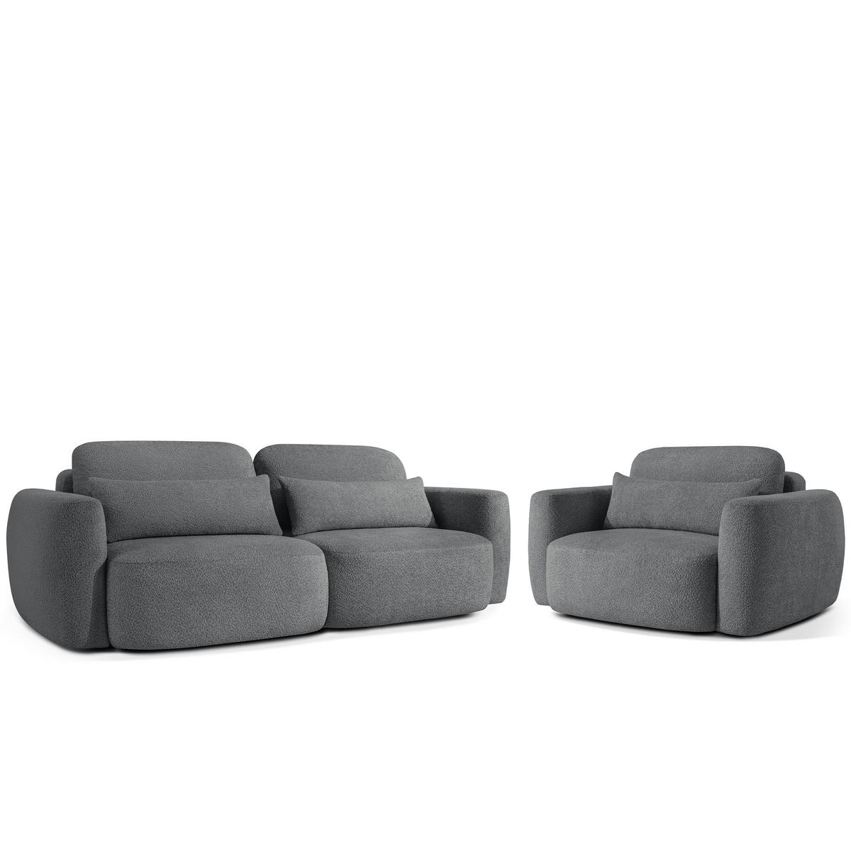 SITZGARNITUR ELOSA - Dunkelgrau, Holz/Textil (245/85/115cm) - KONSIMO®