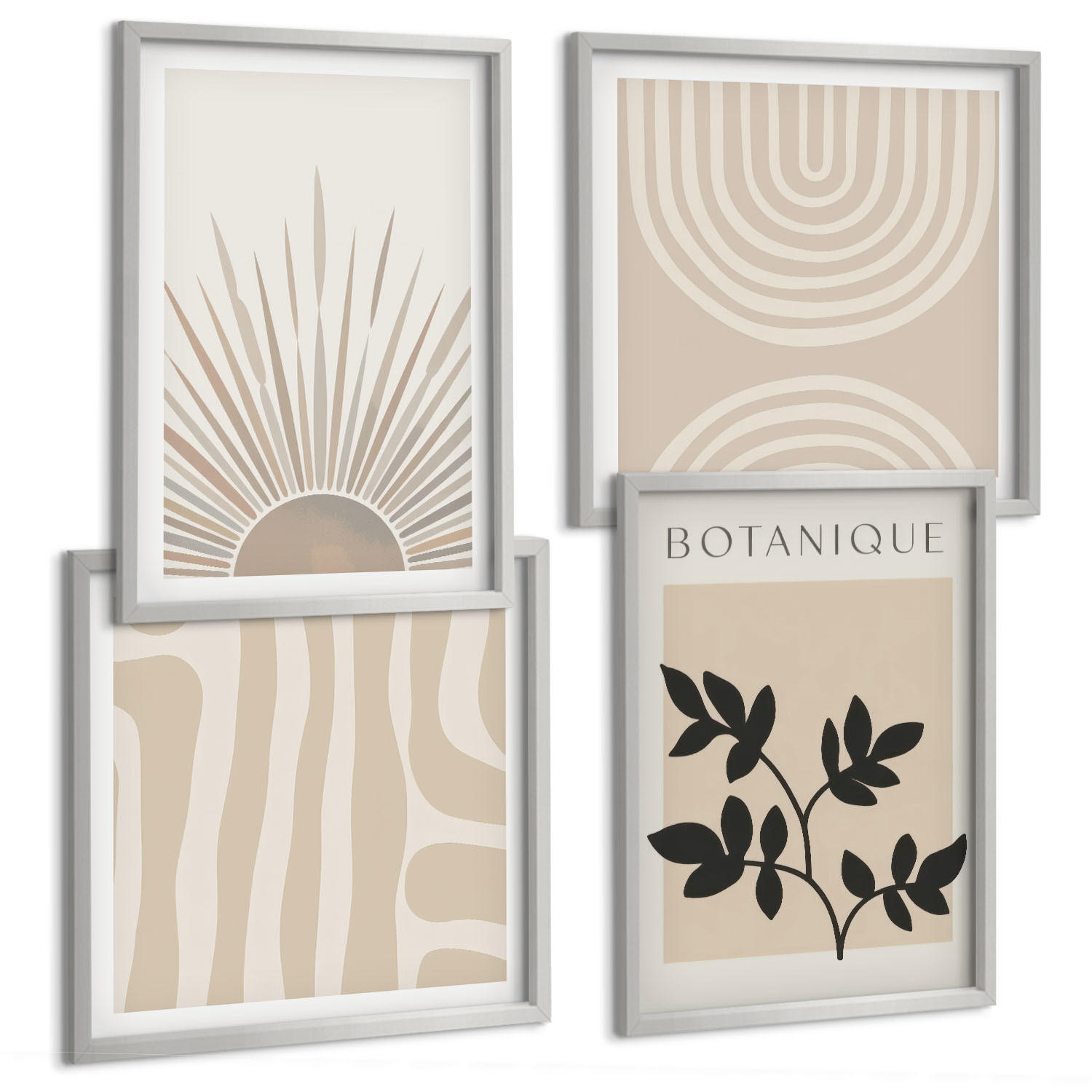 BILDER SET 4er Set - 50x50 cm & 40x60 cm Silberner Rahmen - Abstrakte Pflanzenmuster - Silberfarben, Kunststoff (50/50cm) - TULUP