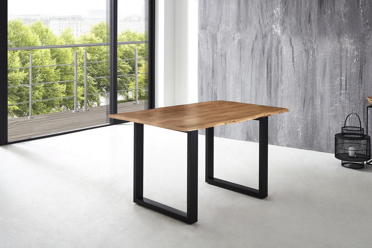 ESSTISCH LUBIN - Beige/Schwarz, Holz/Metall (90/180/77cm) - SAM