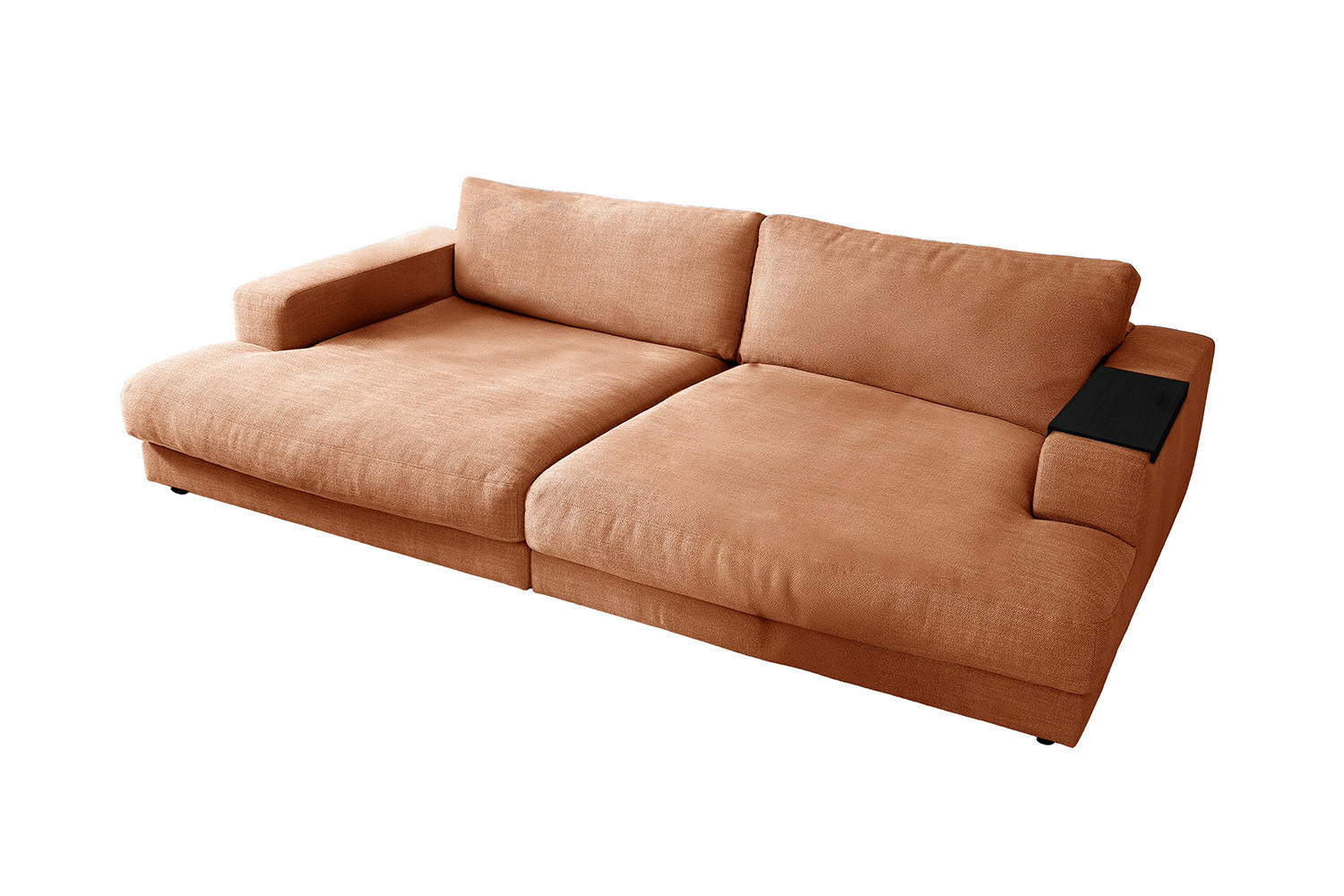 BIG SOFA XL MIT TABLETT MADELINE Braun Webstoff - Dunkelbraun/Schwarz, Kunststoff/Textil (290/85/190cm) - KAWOLA