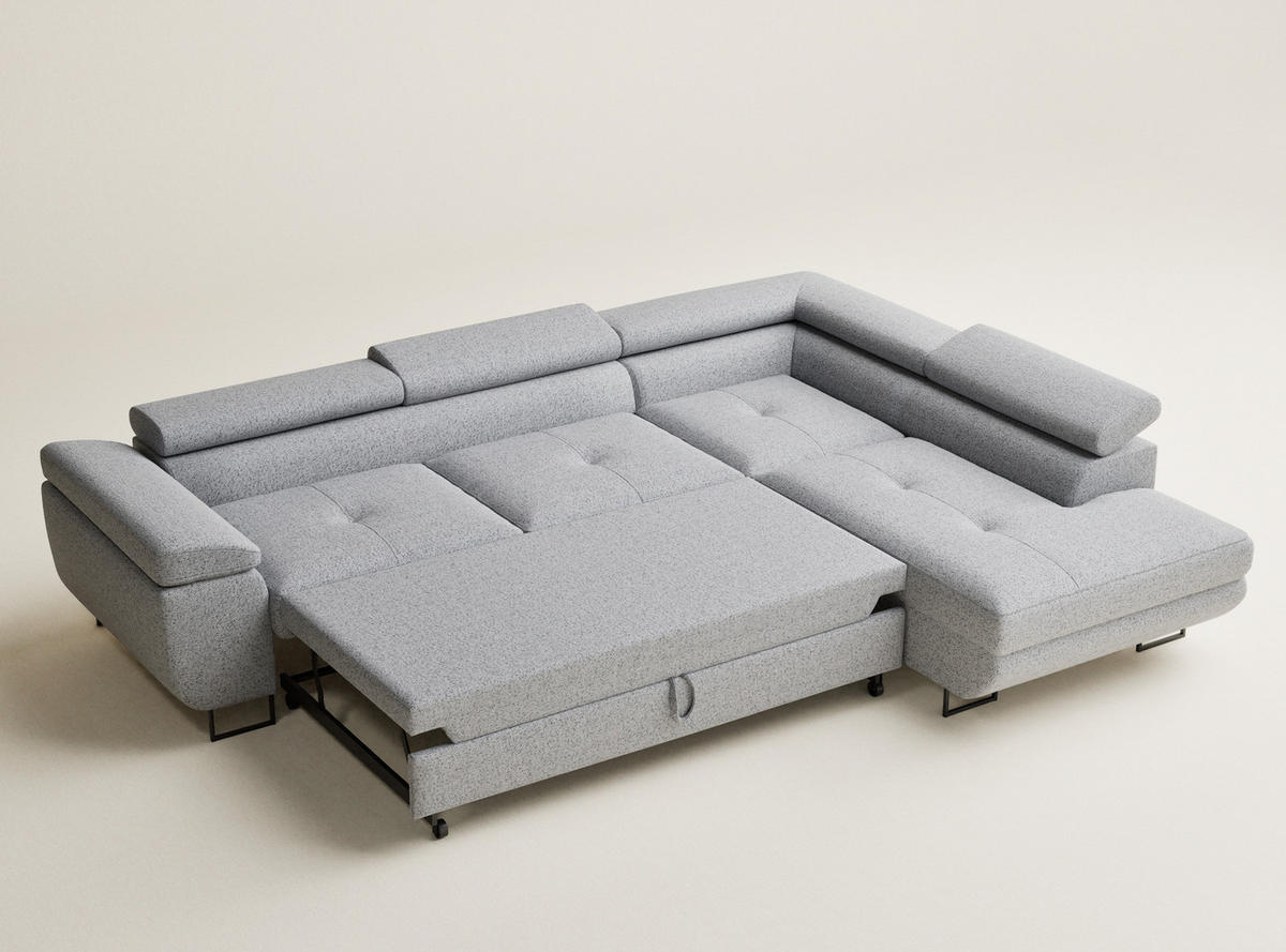 ECKSOFA MIT SCHLAFFUNKTION Concord Hellgrau Webstoff - Hellgrau/Schwarz, Holz/Holzwerkstoff (277/203cm) - Maison de Reve