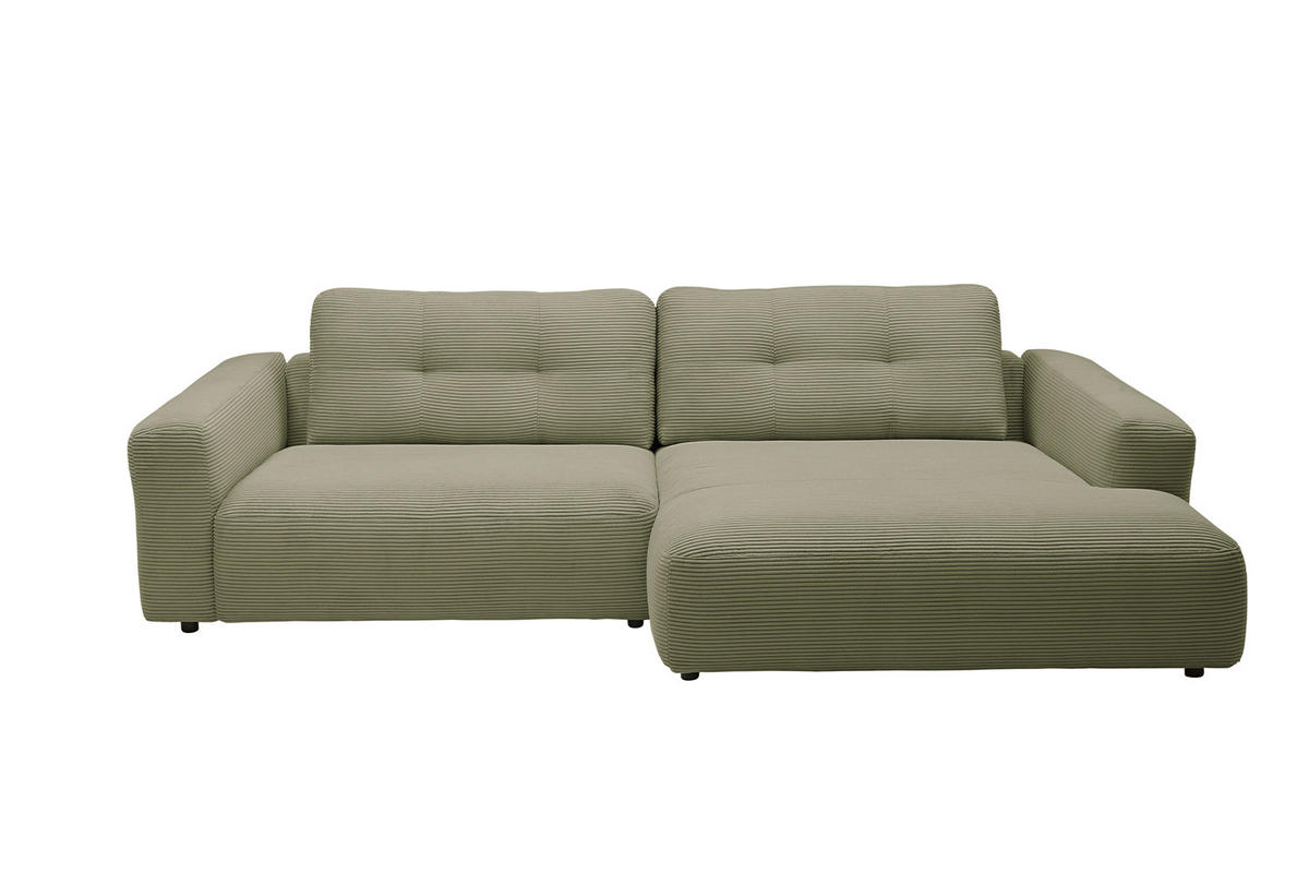ECKSOFA XL MIKA Grün Cord - Schwarz/Olivgrün, Kunststoff/Textil (296/167cm) - KAWOLA