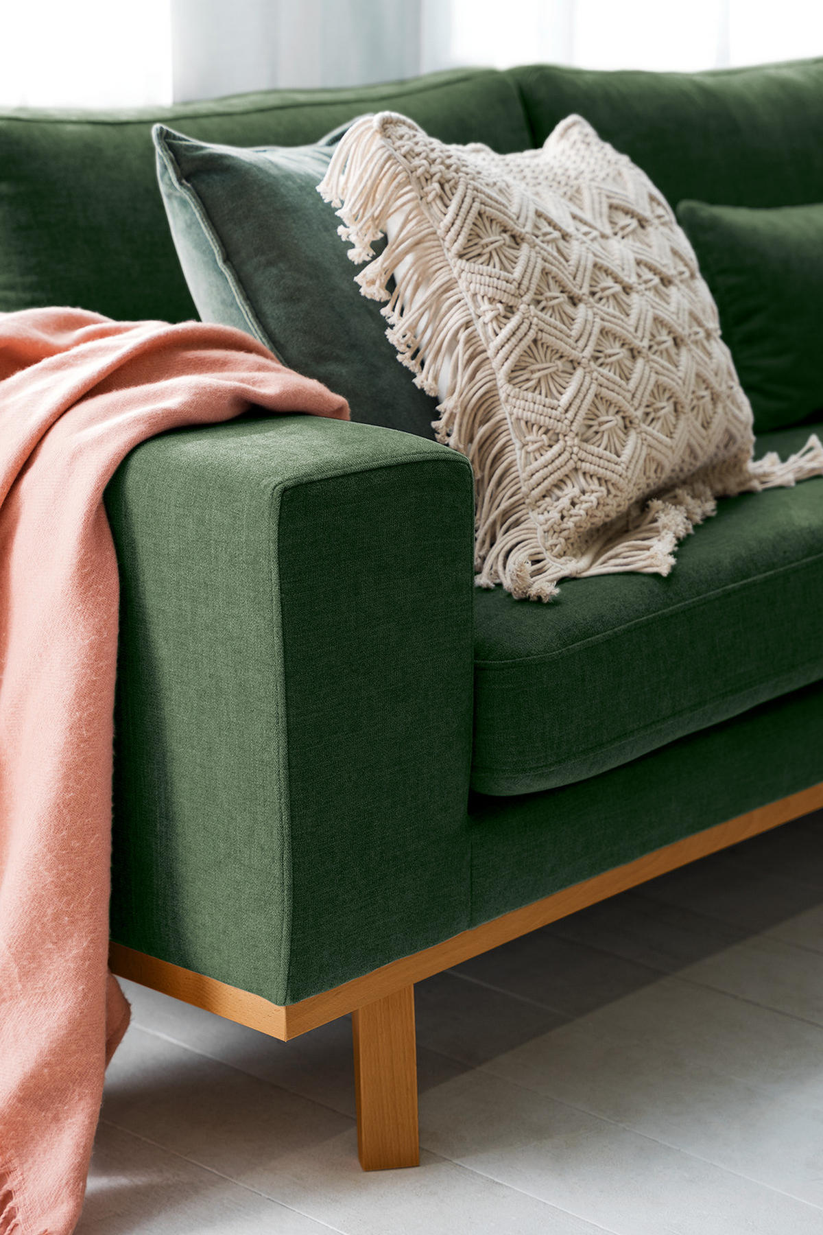 2-SITZER SOFA - Dunkelgrün/Buchefarben, Buchenholz/Textil (197/81/88cm) - home24