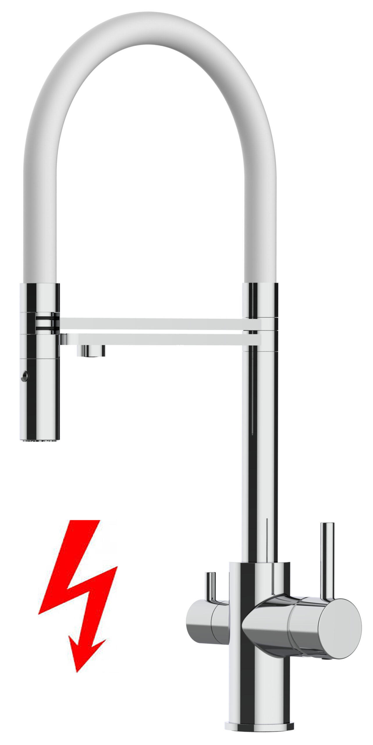 NIEDERDRUCK-3-WEGE-KÜCHENARMATUR, Verchromt und Weiß, 2-Strahl-Brause - Weiß, Metall (20.8/50.8/20.8cm) - VIZIO