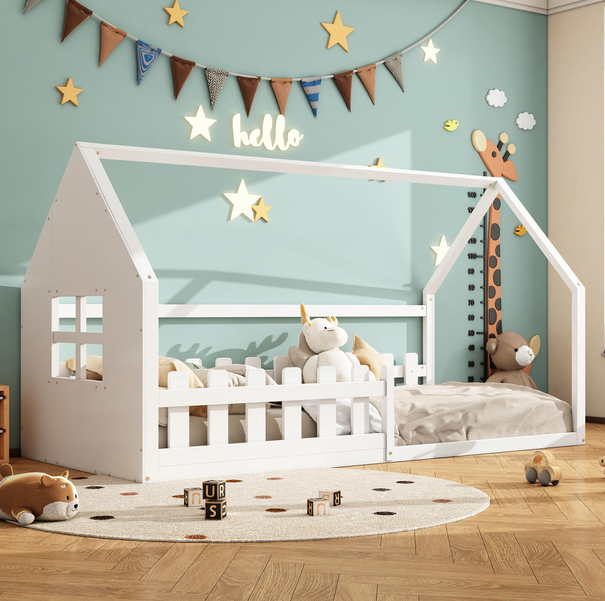 KINDERBETT aus Kiefer und MDF 90x200 cm Weiß in Hausform - Weiß, Holzwerkstoff (90/200cm) - IVMEU