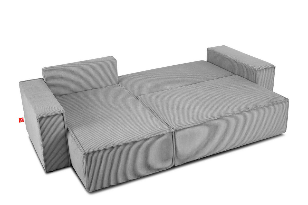 ECKSOFA-LINKS/RECHTS NAPI Schlaffunktion mit Cordbezug, hellgrau - Hellgrau/Schwarz, Textil (262/148cm) - KONSIMO®
