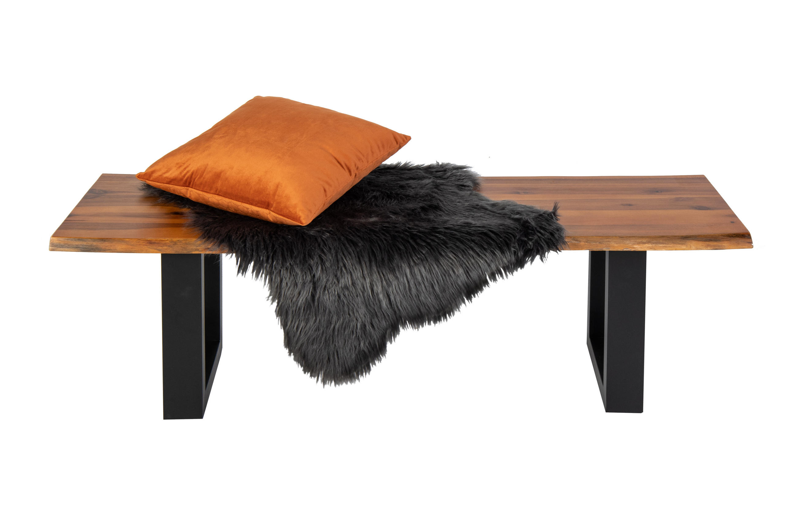 SITZBANK ESRA - Cognac/Schwarz, Holz/Metall (160/45/40cm) - SAM