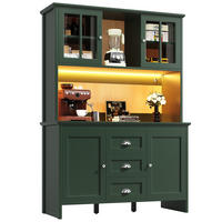 BUFFET aus MDF 120x40x179 cm Grün mit braunen Glastüren, LED-Beleuchtung, verstellbaren Einlegeböden und Füßen - Grün, Holzwerkstoff (120/179/40cm) - Modfu