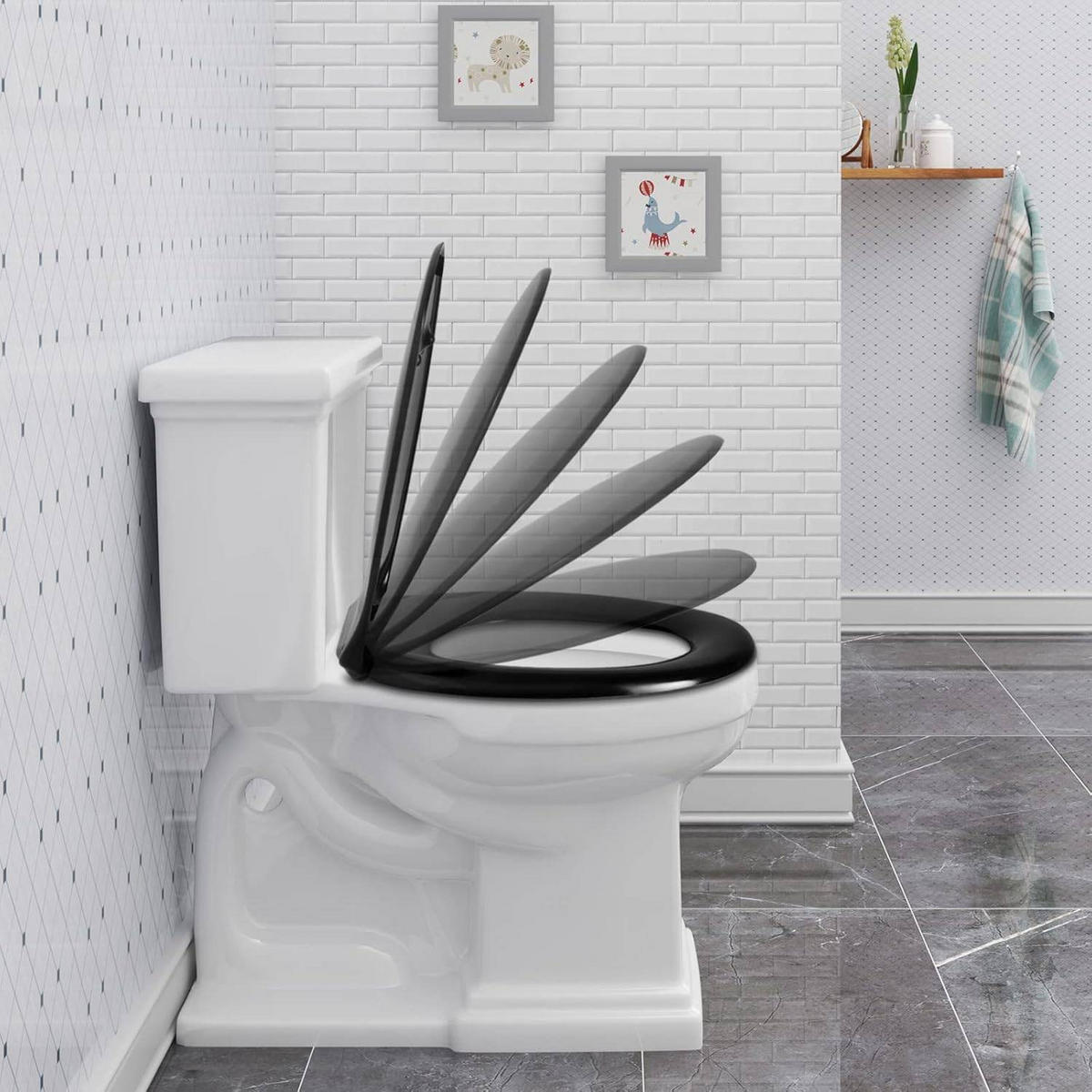 WC SITZ mit Absenkautomatik, Antibakteriell Oval, Duroplast - Schwarz, Kunststoff (37/2.51/45cm) - Woltu
