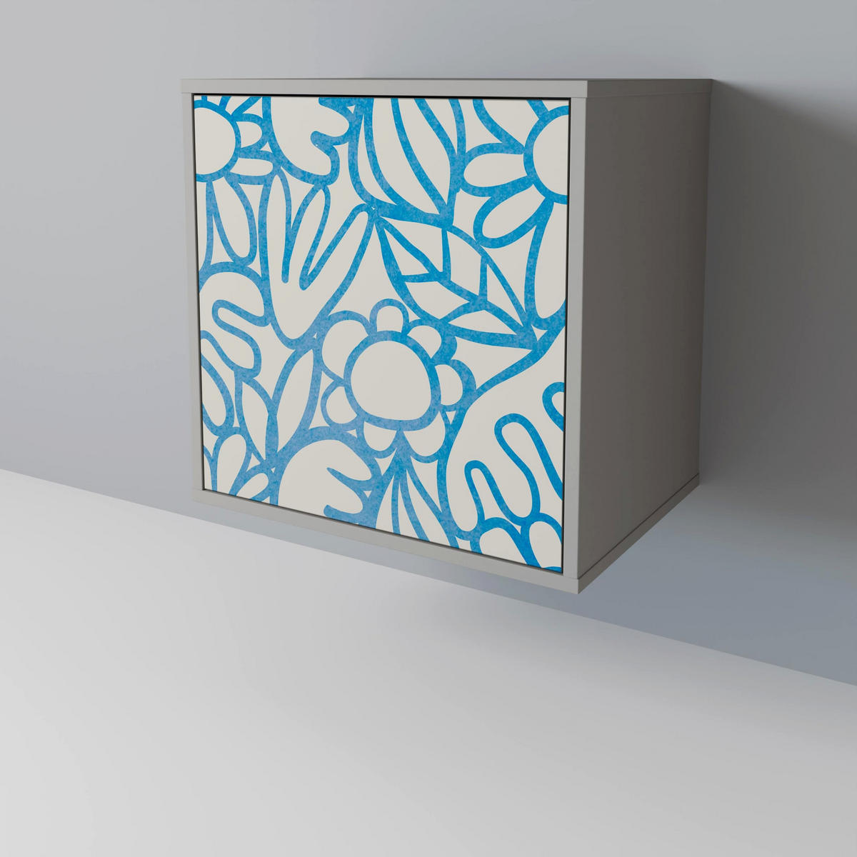SIDEBOARD BLOOMY MORNING, Grau, 57,5x42x72,5 cm, Schwarze Metallfüße - Multicolor/Schwarz, Holzwerkstoff/Metall (57.5/72.5/42cm) - SpaceRebels