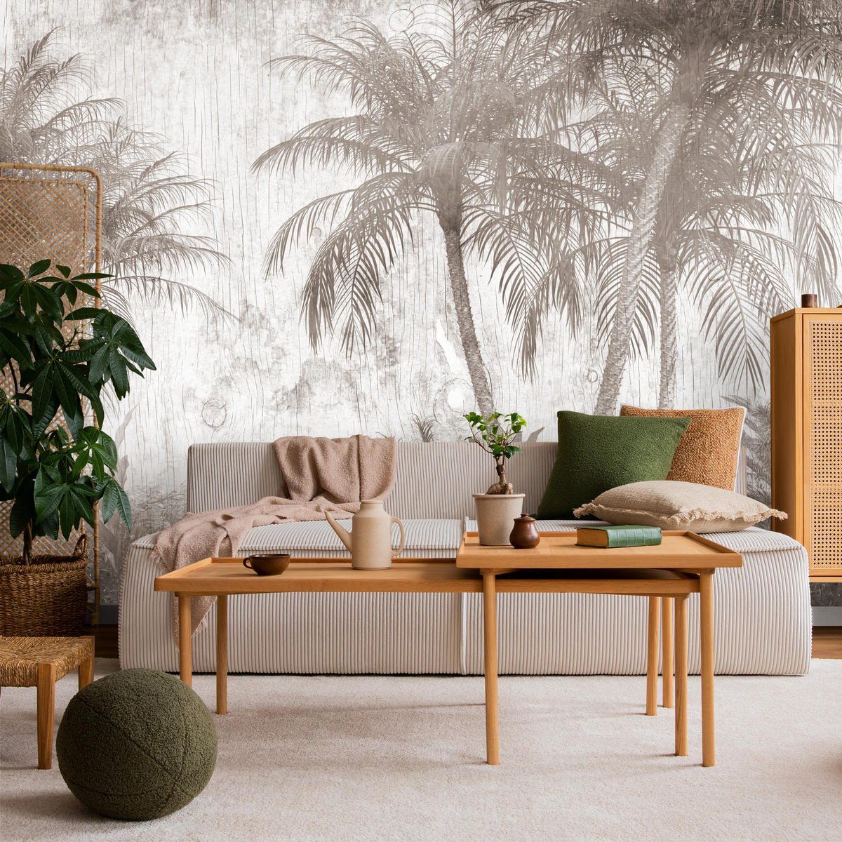 FOTOTAPETA Pre Spálňu Tropické Palmy Rustikálna Béžová 250 x 175 cm - hnedá/béžová, papier (250/175cm) - Muralo