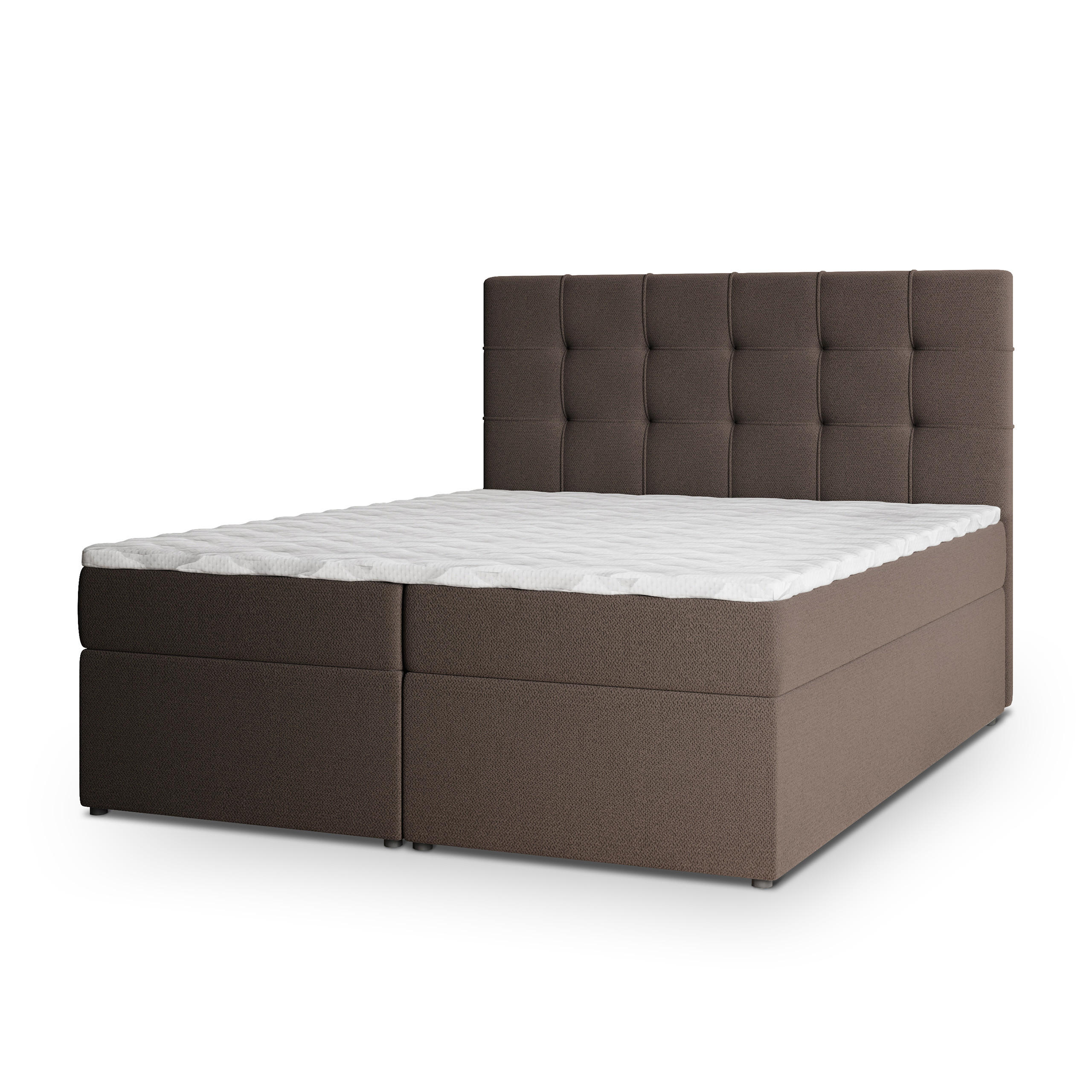 BOXBETT PALMA 140x200 cm mit Matratze und Topper, H2+H3 - Braun - Braun, Holz (140/200cm) - MASSENO