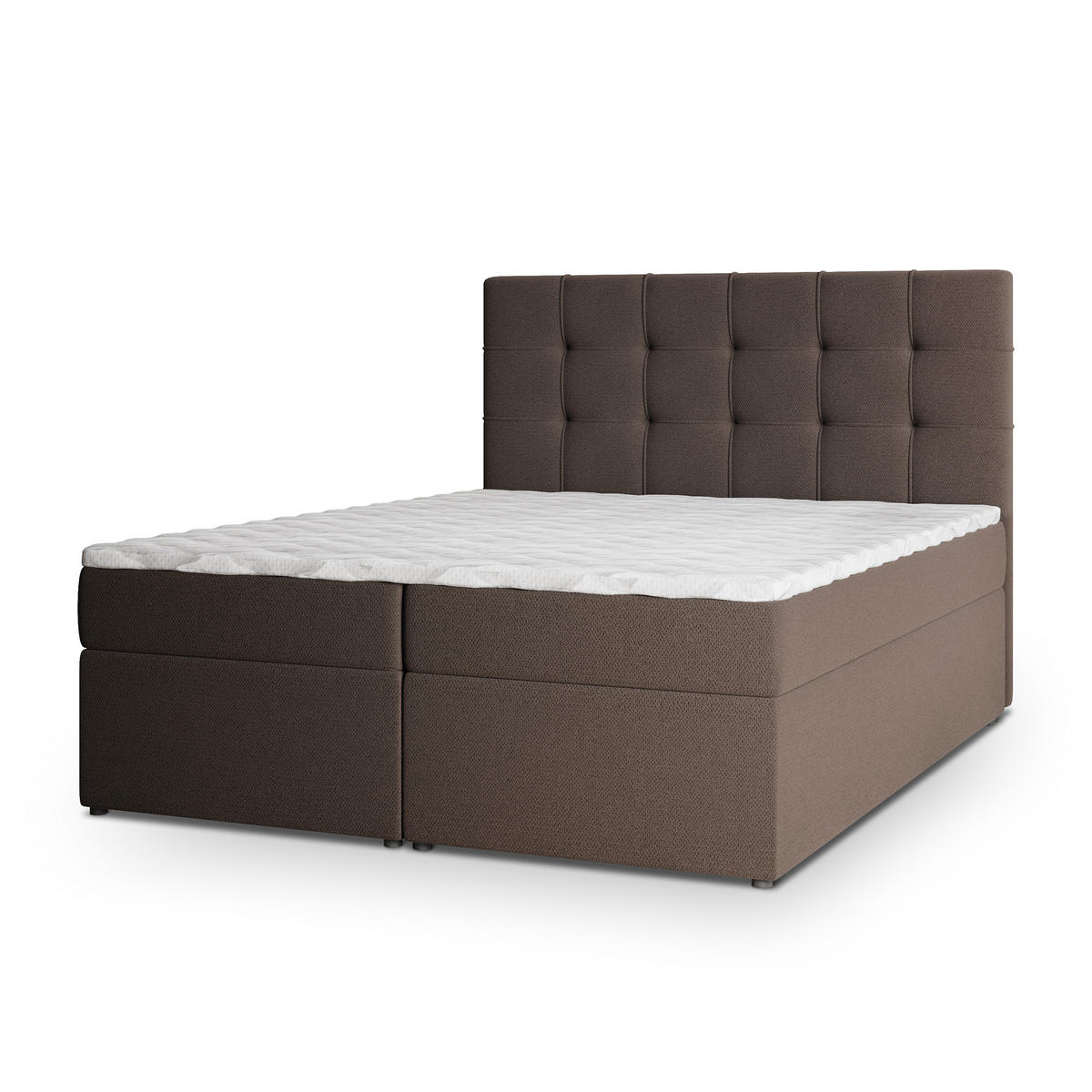 BOXBETT PALMA 140x200 cm mit Matratze und Topper, H2+H3 - Braun - Braun, Holz (140/200cm) - MASSENO