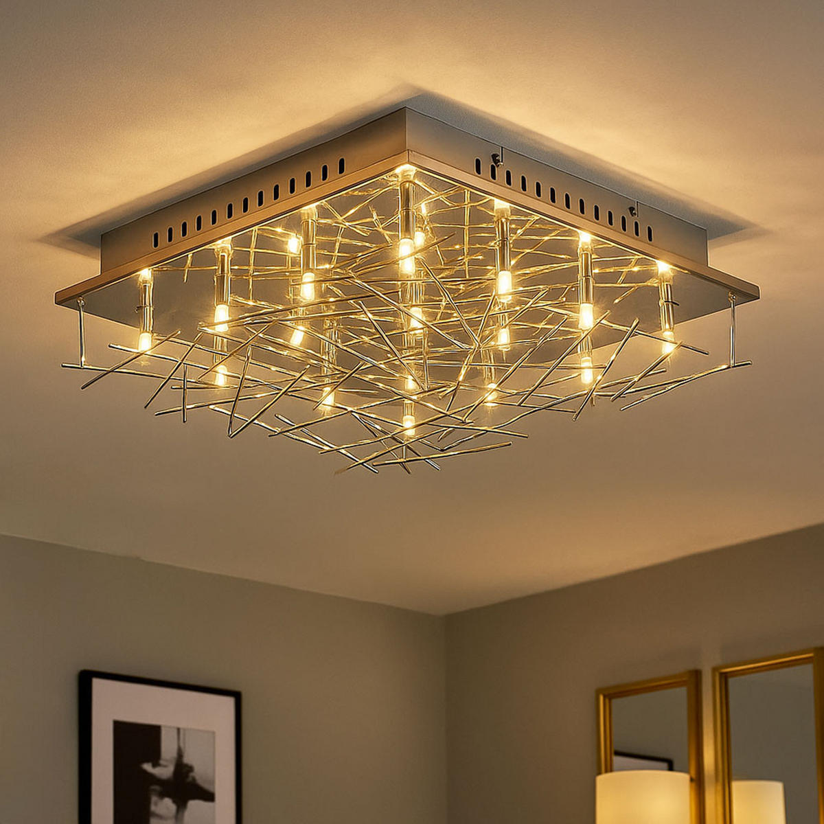 LED DECKENLEUCHTE Chrom Silber Stäbe Design - Silberfarben, Metall (37/37/11cm)