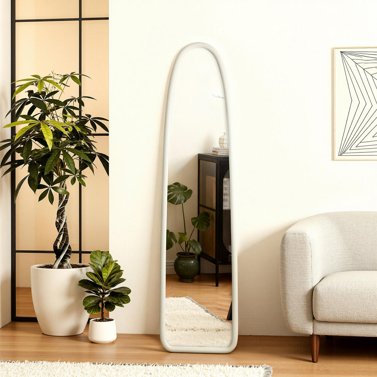 VOLLKÖRPER-SPIEGEL, 175x43 cm, eleganter gebogener Rahmen - Weiß, Glas (49/175/6cm) - Hometopia