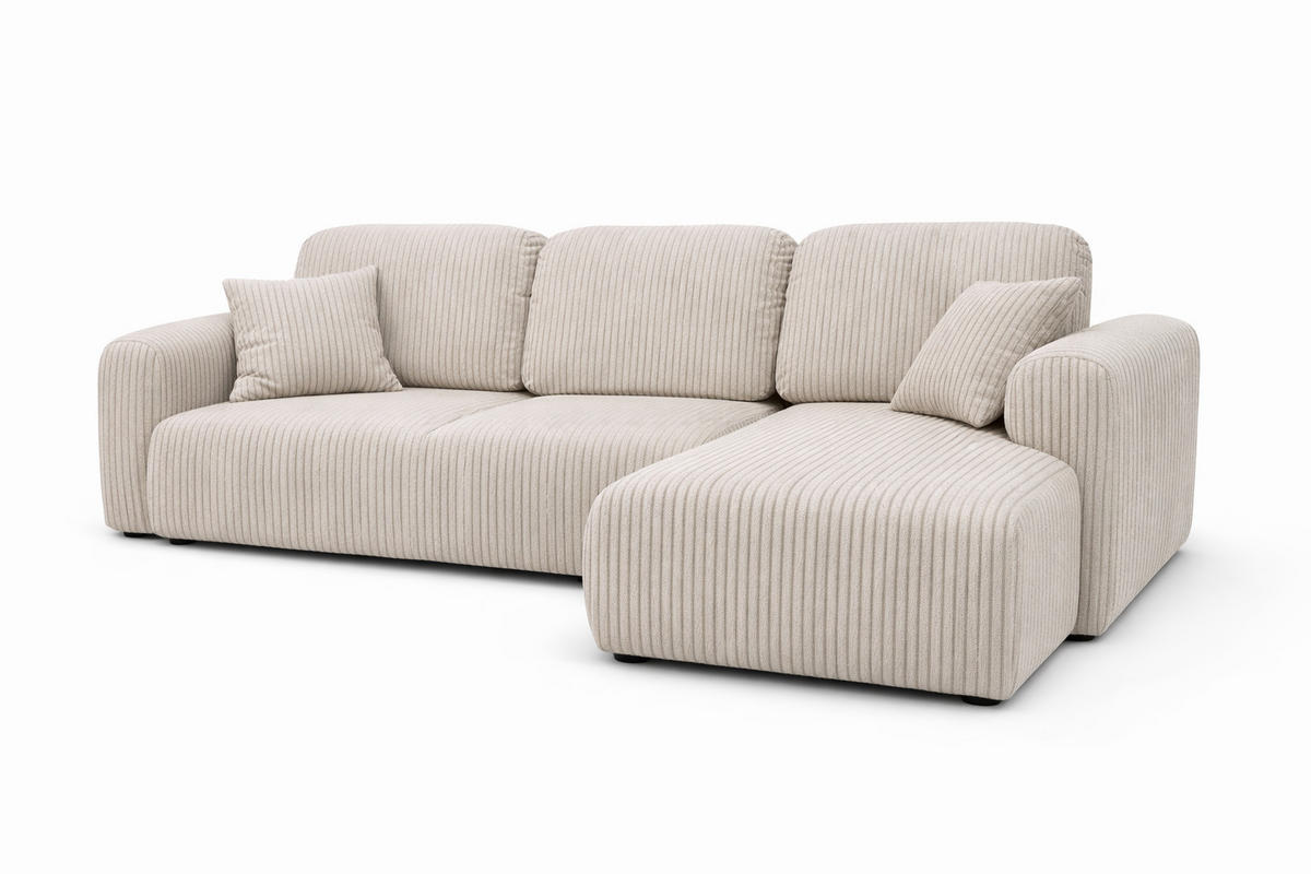 ECKSOFA Mit Schlaffunktion Und Bettkasten, Sofa L-Form Bingo L, Cordstoff Poso, Beige, Rechts - Beige, Holz (250/142cm) - Kaiser Möbel
