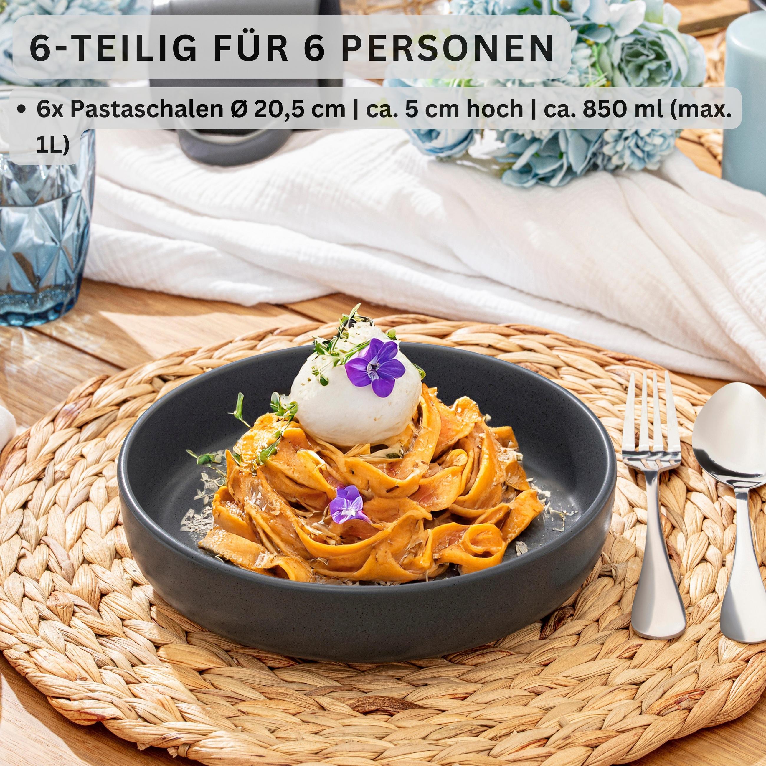PASTASCHALEN LEEDS NIGHTSKY - 6 teilig aus Steingut - Dunkelgrau, Stein (20.5cm) - Sänger