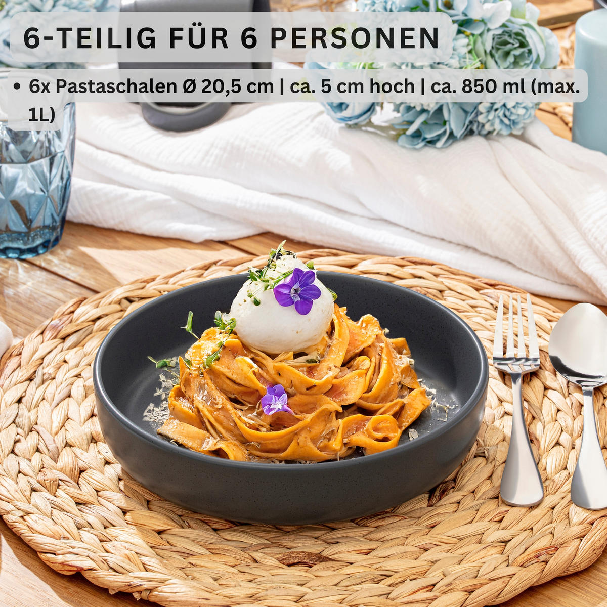 PASTASCHALEN LEEDS NIGHTSKY - 6 teilig aus Steingut - Dunkelgrau, Stein (20.5cm) - Sänger