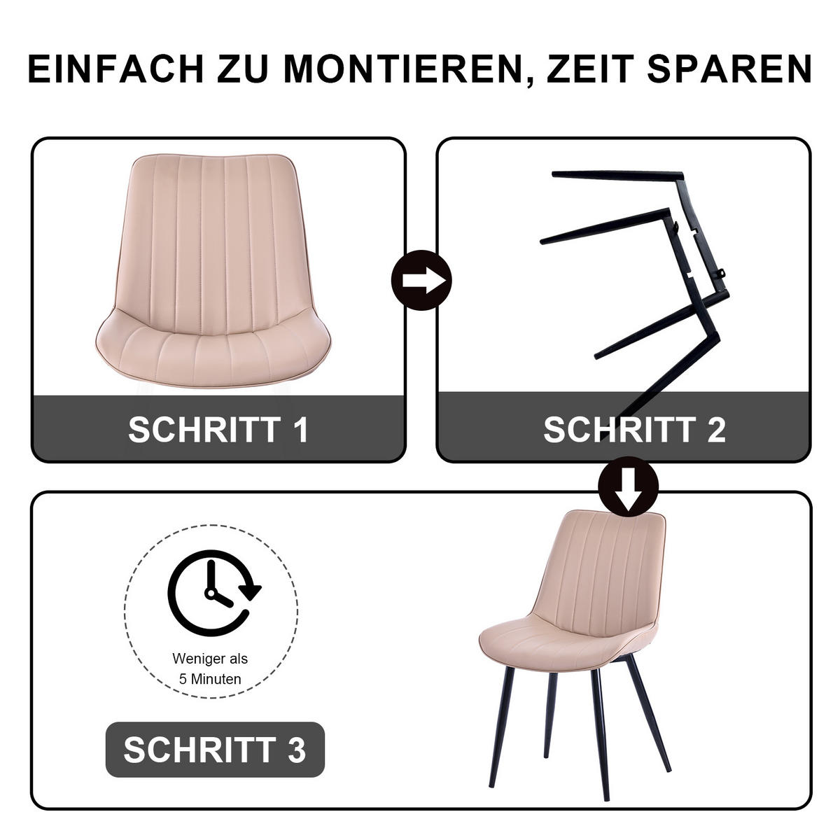 STUHL-SET 2 Stück aus Kunstleder in Modernem Stil-YZ1 - Cognac, Textil/Metall (62.5/88/53cm) - HOMAVO