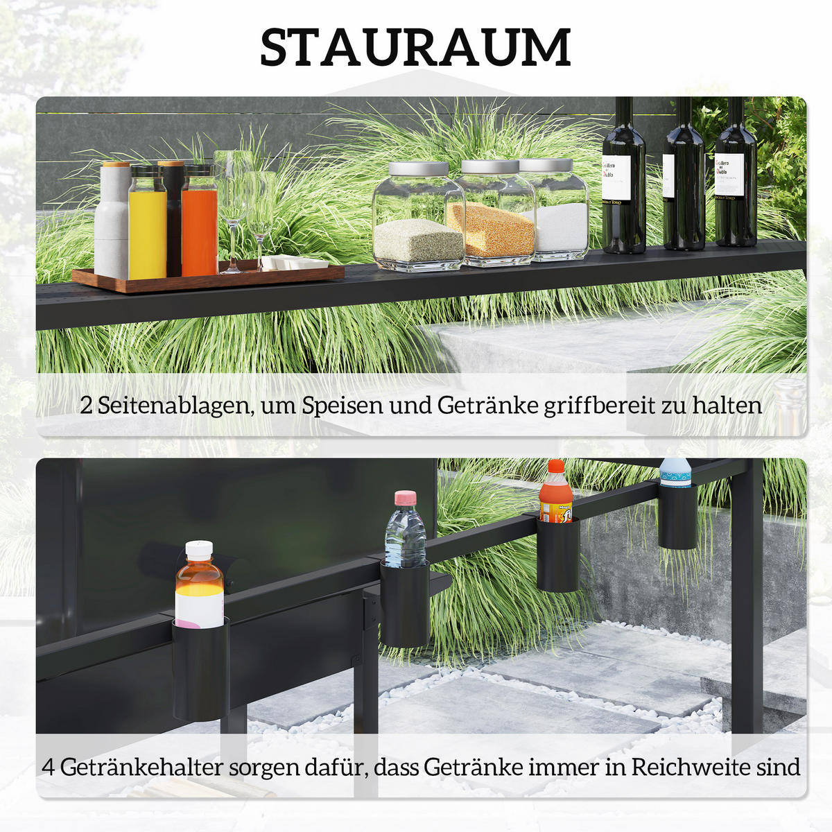 GRILLPAVILLON 250 x 160 x 250 cm wasserdicht Gartenpavillon mit Doppelschichtdach, Seitenregalen Schwarz - Schwarz, Metall (250/250/160cm)