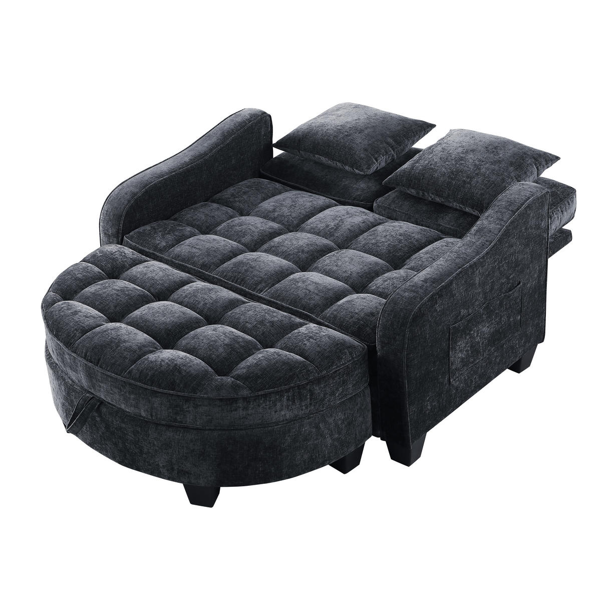 SCHLAFSOFA DE-34590 2-in-1 mit Stauraumhocker Schwarz - Schwarz, Holzwerkstoff (129/93/132cm) - ComfortXL