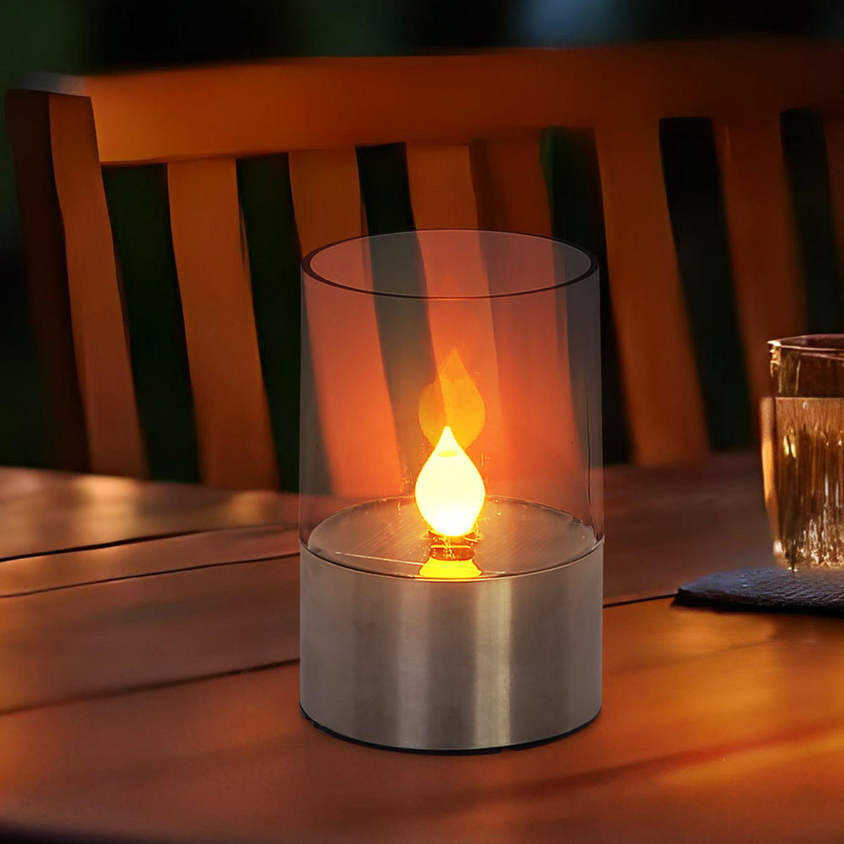 LED AUSSENLEUCHTE Edelstahl Silber Feuereffekt 4er Set - Silberfarben, Metall (7.5/7.5/11cm) - Globo Lighting