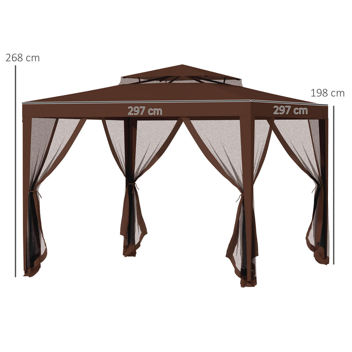 PAVILLON DE-12592 3x3 m mit Doppeldach und Moskitonetzen Braun - Braun, Textil (297/268/297cm) - ComfortXL