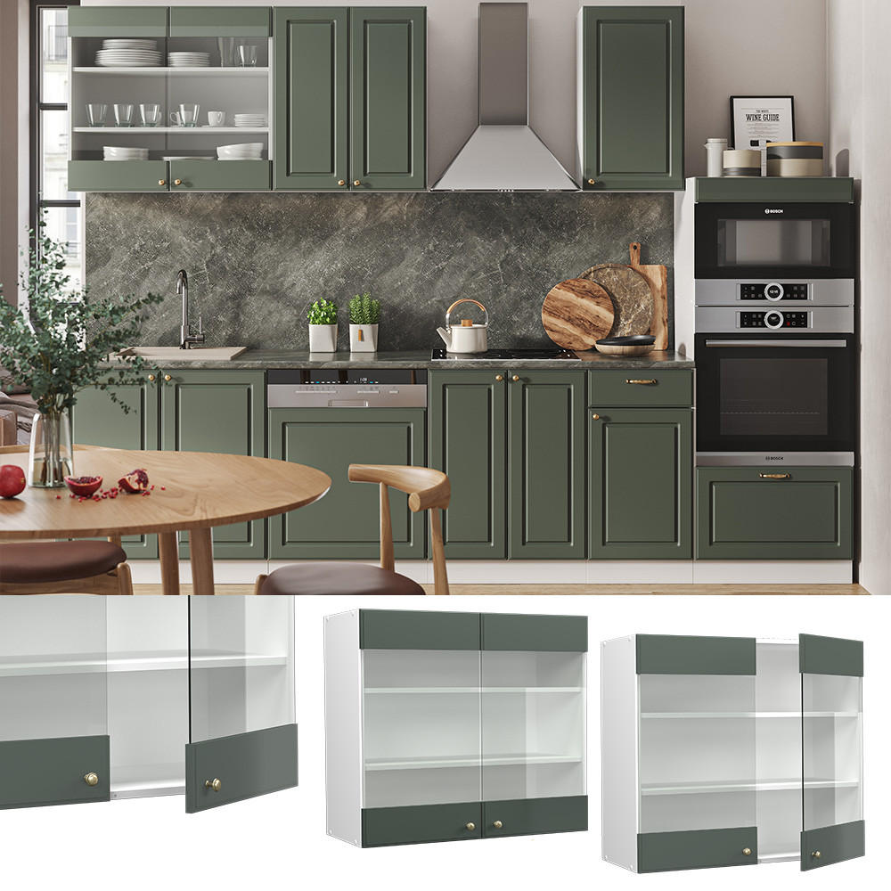 KÜCHENGLASSCHRANK Fame-Line Grün-Gold Landhaus 80 cm - Weiß/Grün, Holzwerkstoff (80/72/34.1cm) - Vicco