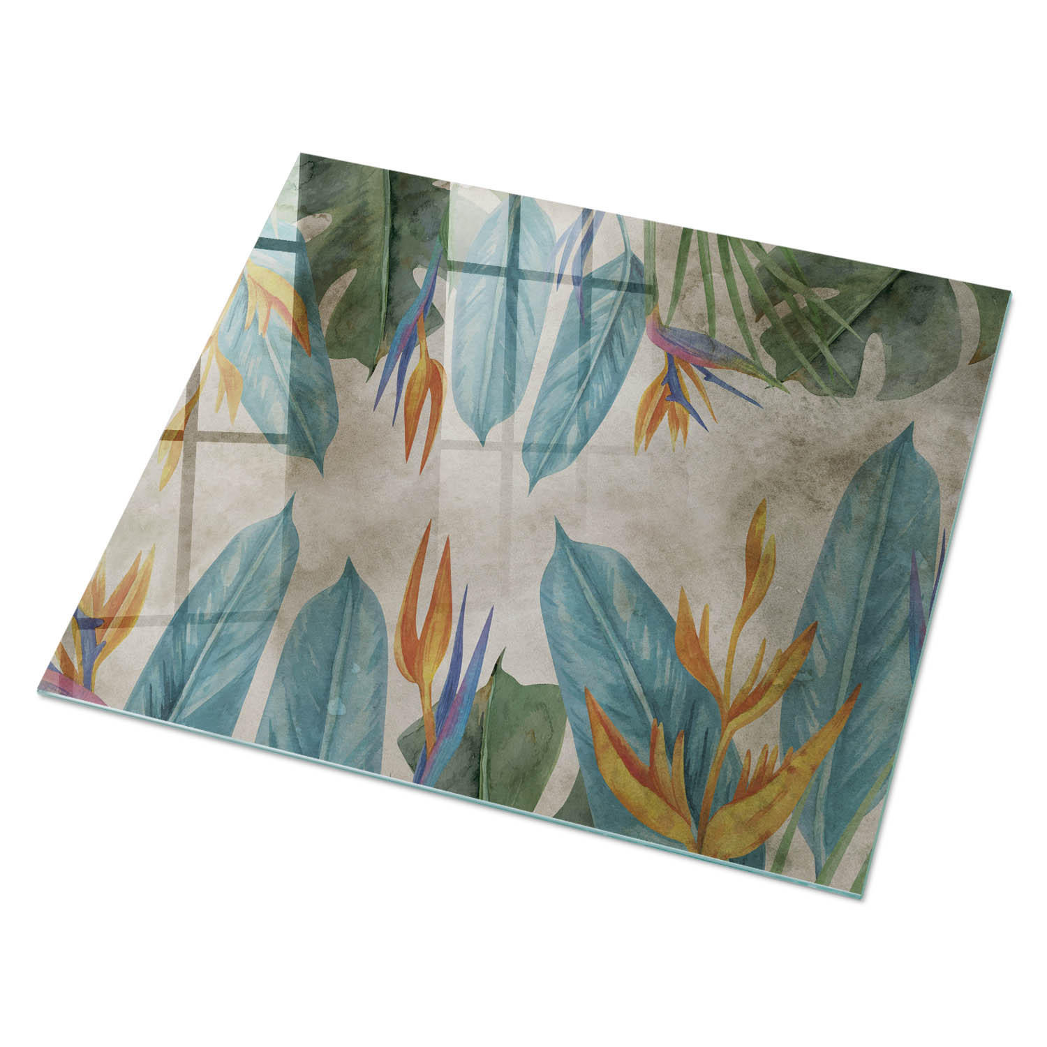 GLASPLATTE 80x60 cm – Tropische Flora - Grau, Glas (0.4/80/60cm) - ArtPrintCave