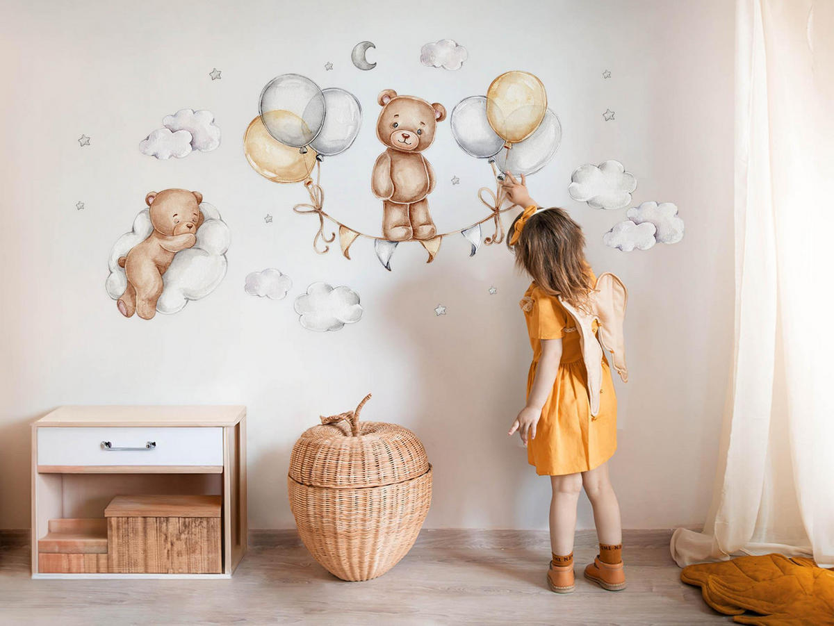 AUFKLEBER 80x106 cm Bären Ballon - Gelb, Kunststoff (80/106/0.1cm) - TULUP