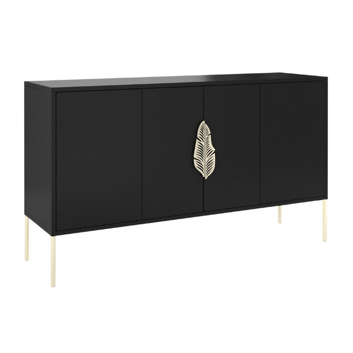 SIDEBOARD Merlin, Schwarz, Goldene Details - Goldfarben/Schwarz, Holzwerkstoff/Metall (138/79/40cm) - Skandica