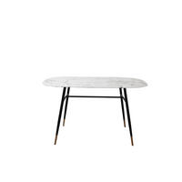 ESSZIMMERTISCH LARS - 140x90 cm - Platte Glas in Marmoroptik, Gestell pulverbeschichtetes Metall - Weiß, Metall (90/140/77cm) - TPFLiving