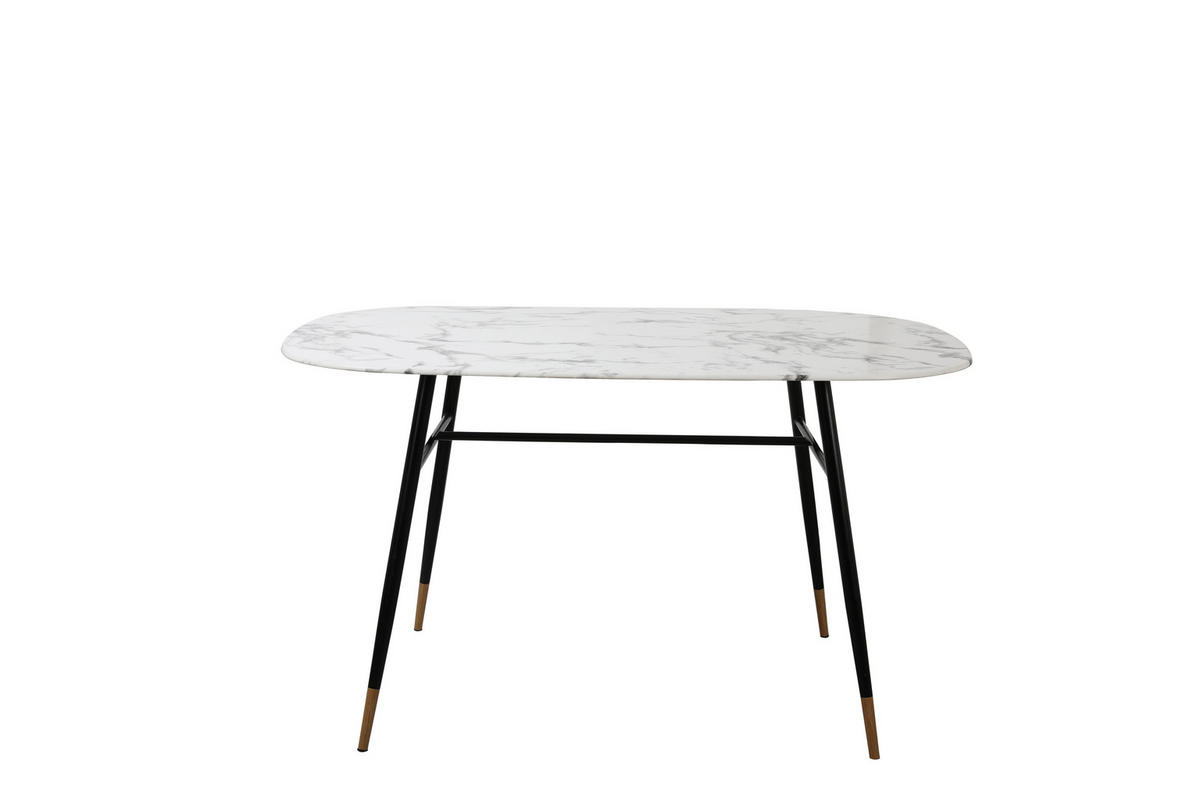 ESSZIMMERTISCH LARS - 140x90 cm - Platte Glas in Marmoroptik, Gestell pulverbeschichtetes Metall - Weiß, Metall (90/140/77cm) - TPFLiving