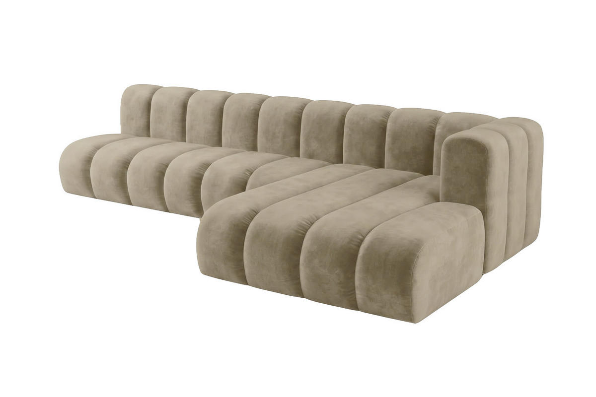 ECKSOFA Modulares In L-Form, Velvet-Stoff Riviera, Beige, Rechts, GRAND 295 cm - Beige, Holz (295/179cm) - Kaiser Möbel
