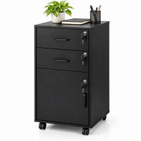 ROLLCONTAINER Schwarz abschließbar 2 Schubladen 74x40x40 cm - Schwarz, Holzwerkstoff/Metall (40/74/40cm) - Relaxdays
