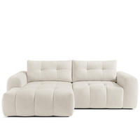 ECKSOFA LINKS RAVIA, Bouclé, Weiß - Weiß, Holz/Textil (256/104cm) - KONSIMO®