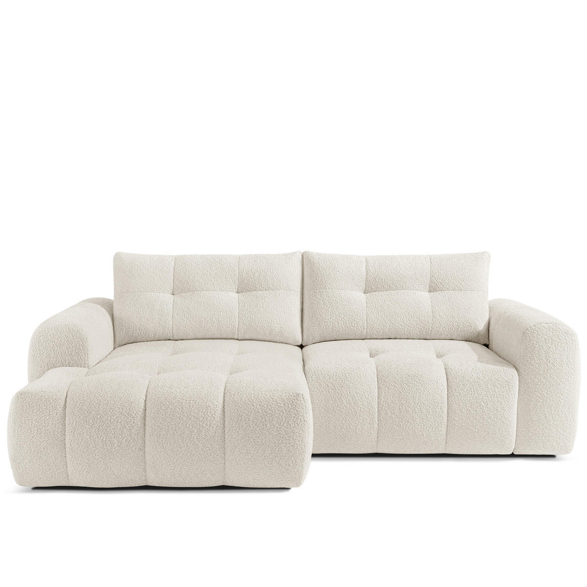 ECKSOFA LINKS RAVIA, Bouclé, Weiß - Weiß, Holz/Textil (256/104cm) - KONSIMO®
