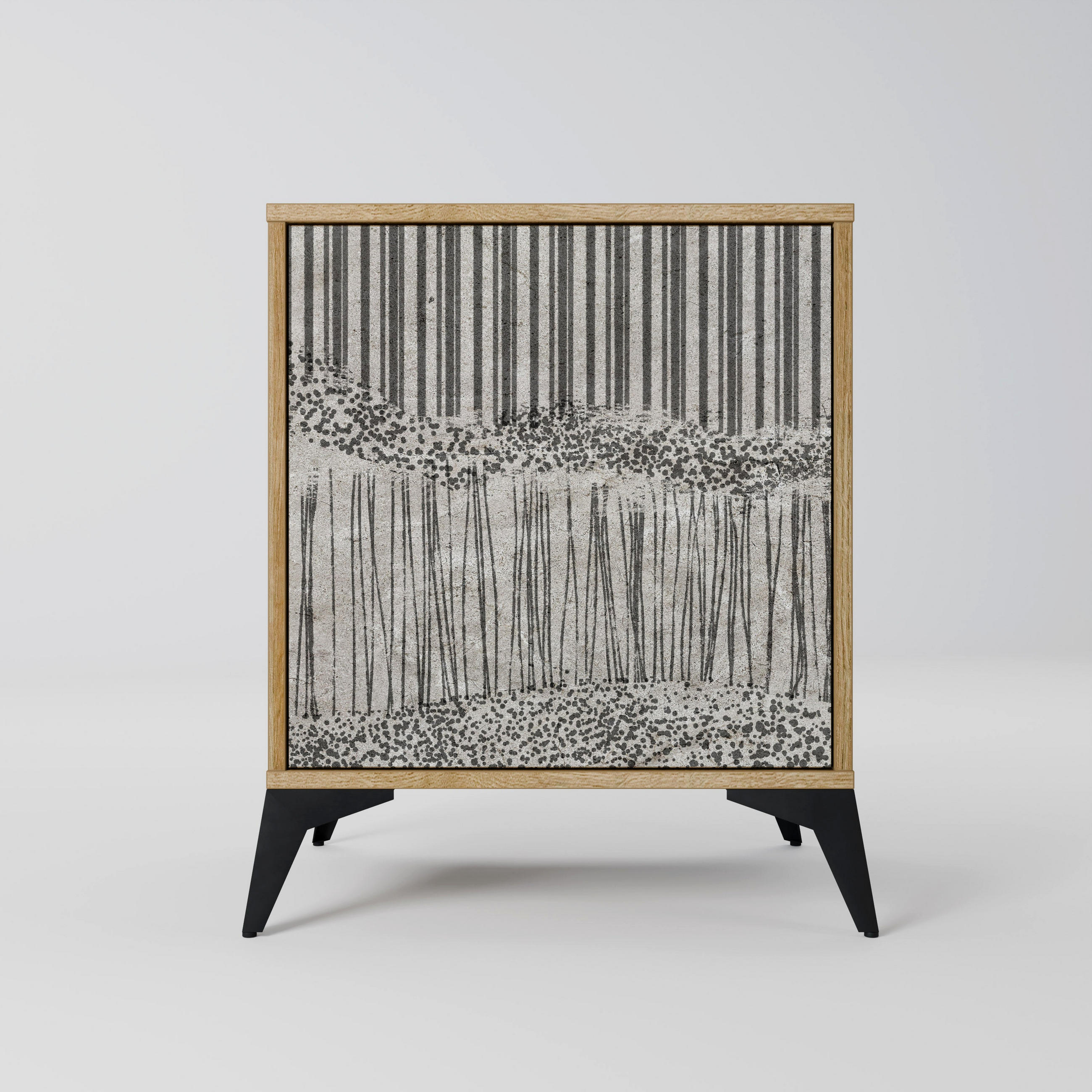 SIDEBOARD GRAIN LINES, Eichefarben, 57,5x42x70,5 cm, Schwarze Metall-Sternfüße - Eichefarben/Multicolor, Holzwerkstoff/Metall (57.5/70.5/42cm) - SpaceRebels