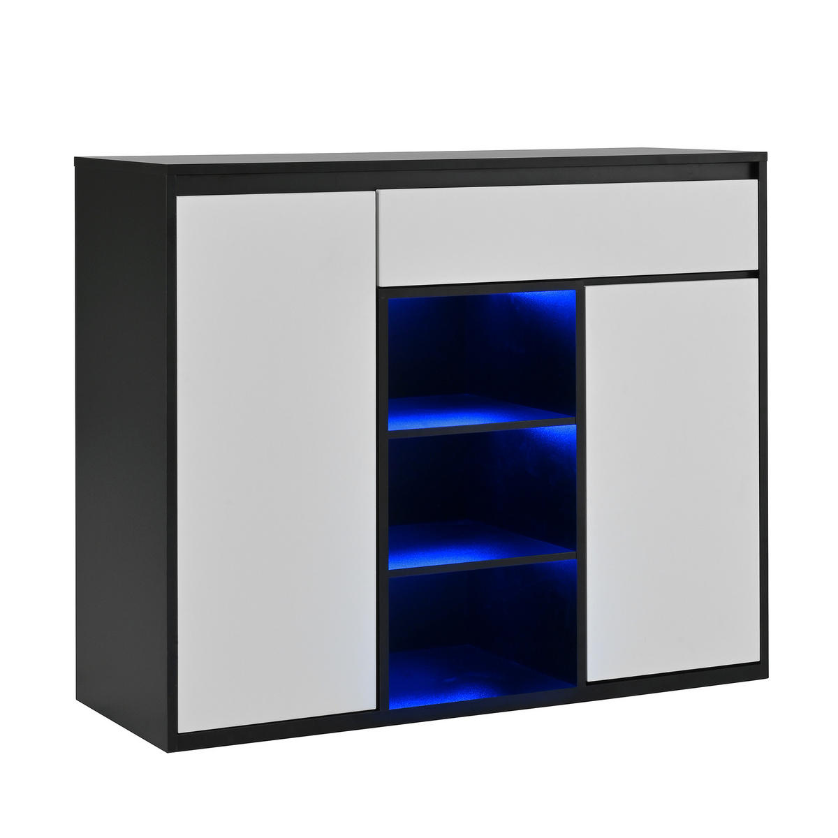 SCHUHSCHRANK 105/39,5/86 cm schwarz-weiß aus Spanplatte mit LED - Schwarz, Holzwerkstoff (105/86/39.5cm) - OKWISH