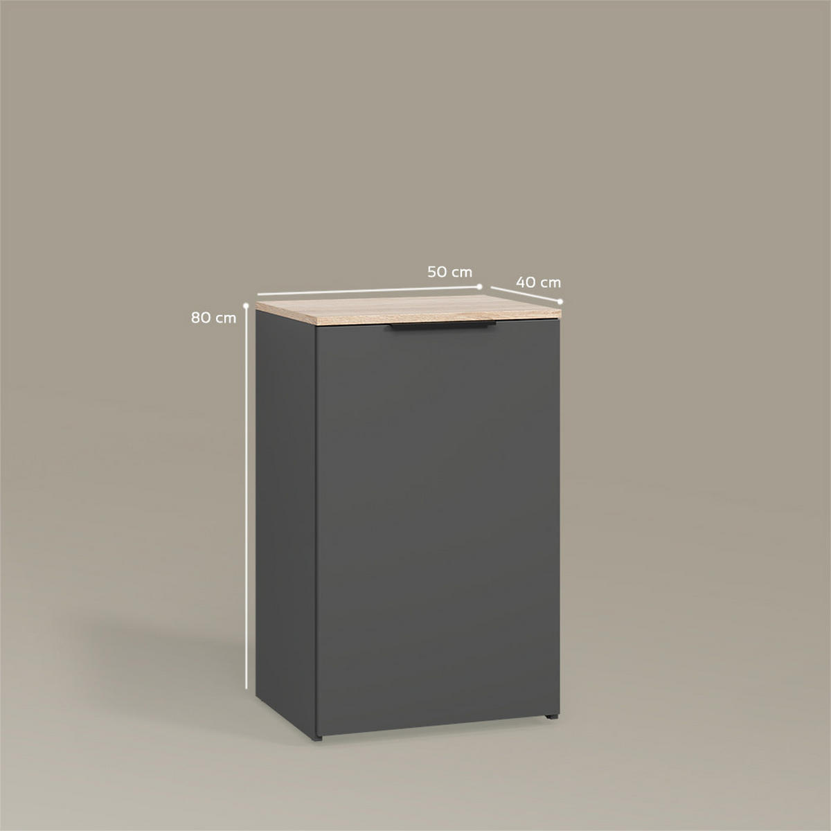 KOMMODE Piave Anthrazit mit Regal - Anthrazit, Holzwerkstoff (50/80/40cm) - Livinity®