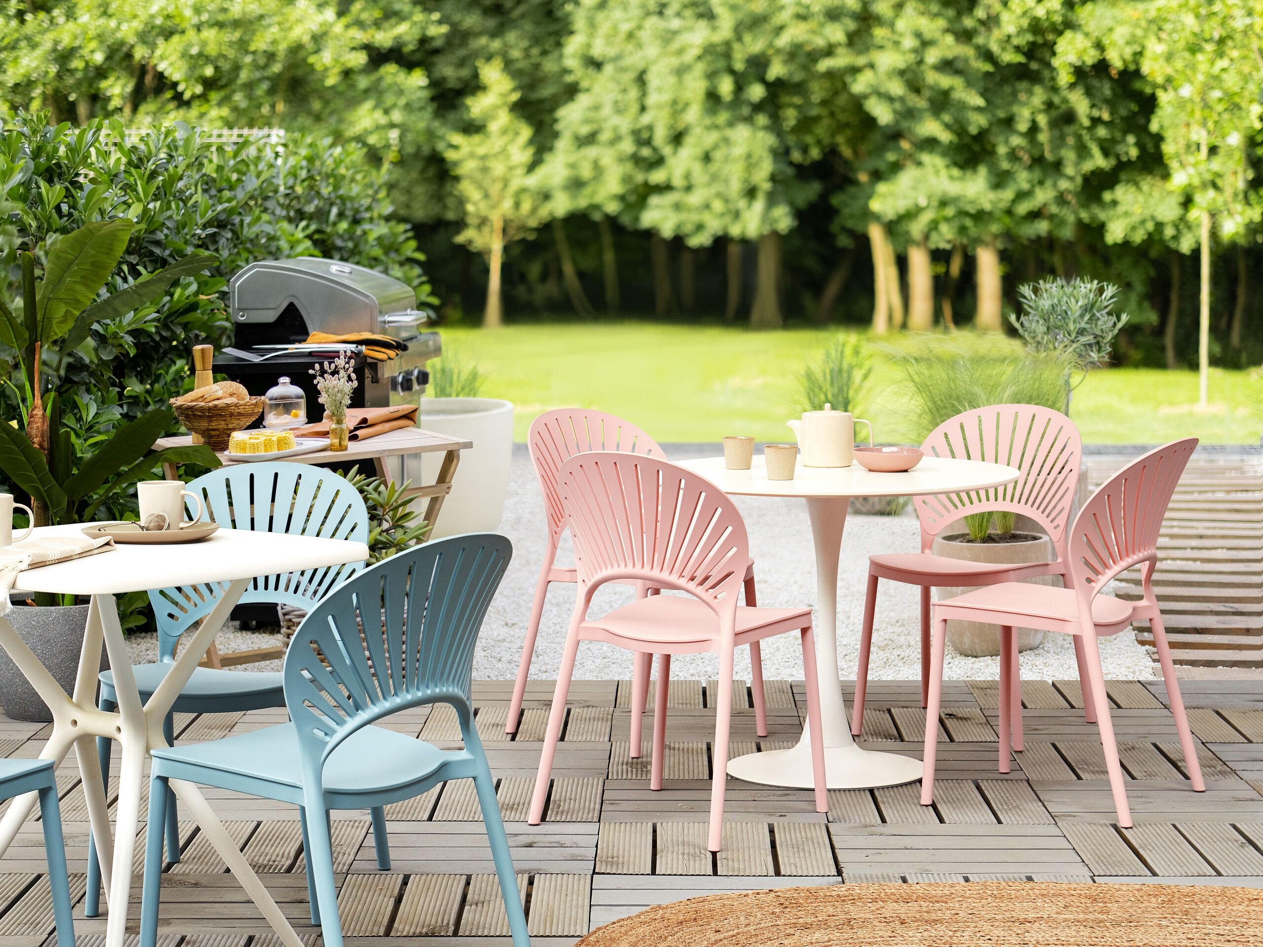 GARTENSTÜHLE 4er-Set Kunststoff rosa Ostia - Pink, Kunststoff (46/83/51cm) - Beliani
