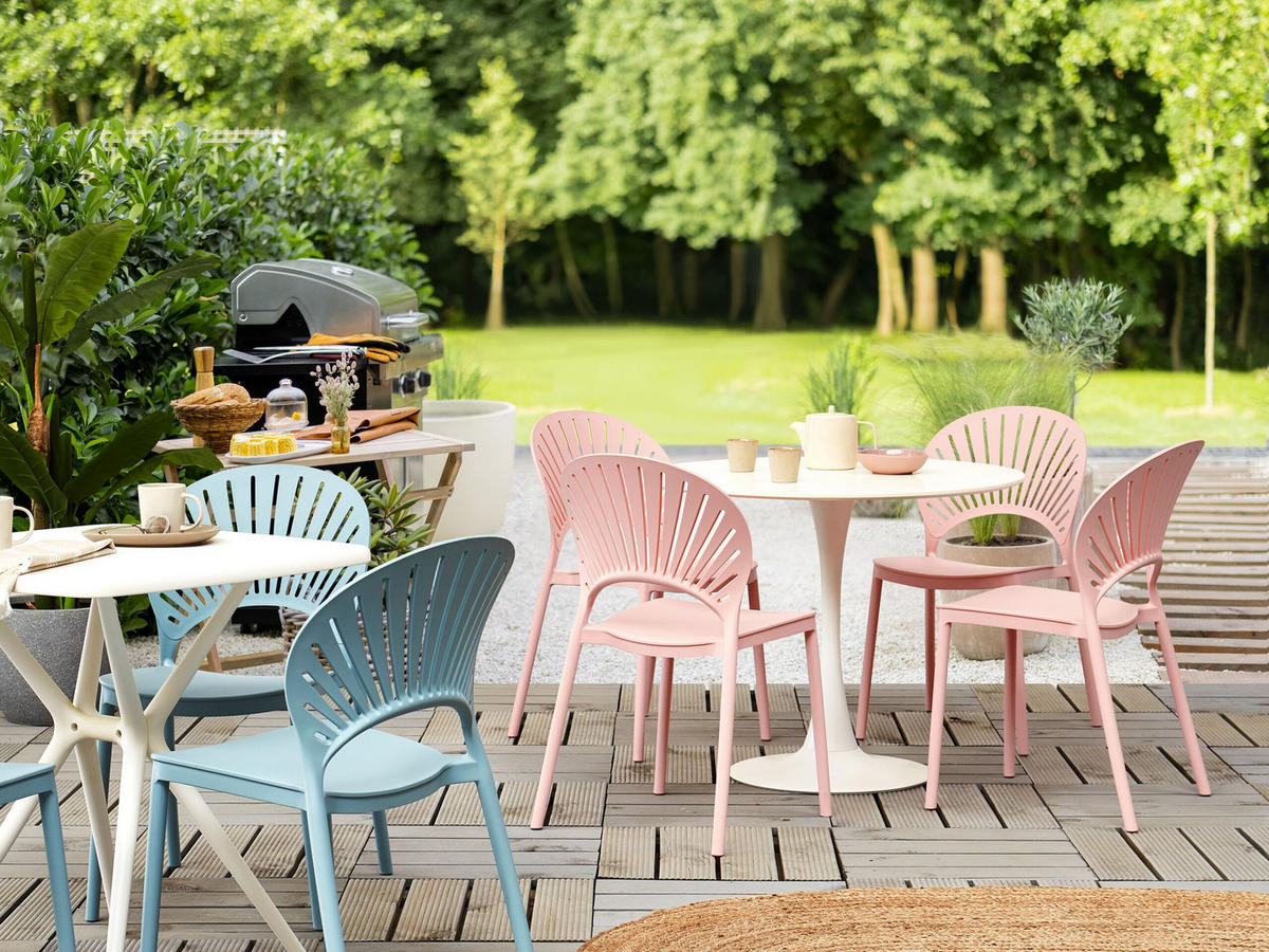 GARTENSTÜHLE 4er-Set Kunststoff rosa Ostia - Pink, Kunststoff (46/83/51cm) - Beliani