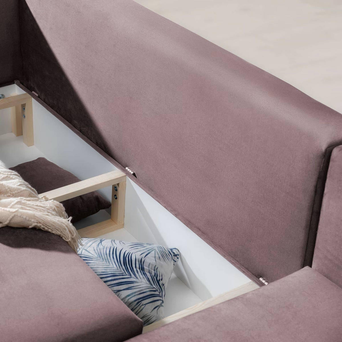 ECKSOFA mit Schlaffunktion und Bettkasten, Loco-Stoff - Flieder/Schwarz, Textil/Metall (190/289cm) - Eltap