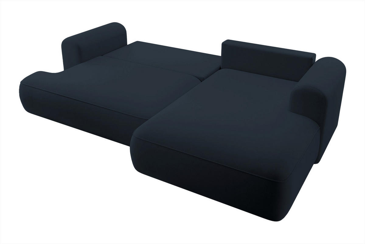 ECKSOFA Ovo Dunkelblau Velours - Schwarz/Dunkelblau, Kunststoff/Textil (260/165cm) - Selsey
