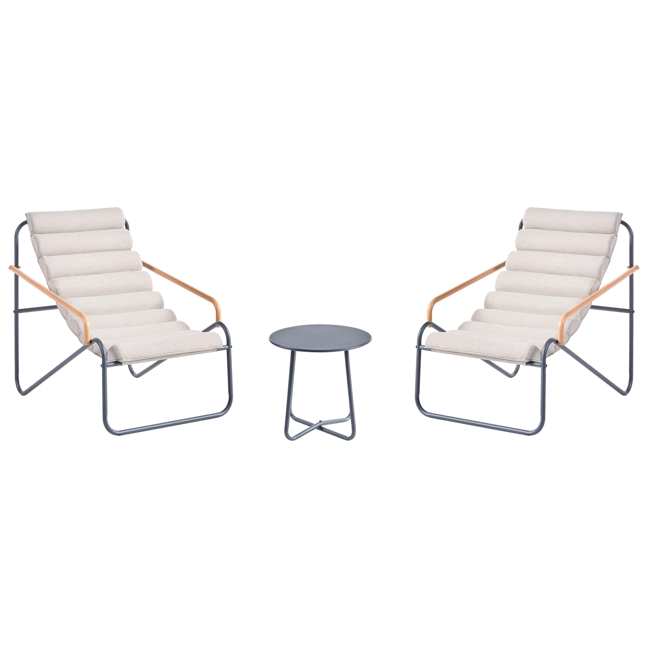 LOUNGE-SET mit Tisch 2-Sitzer Metall Dunkelgrau Pasto - Dunkelgrau/Beige, Metall - Beliani